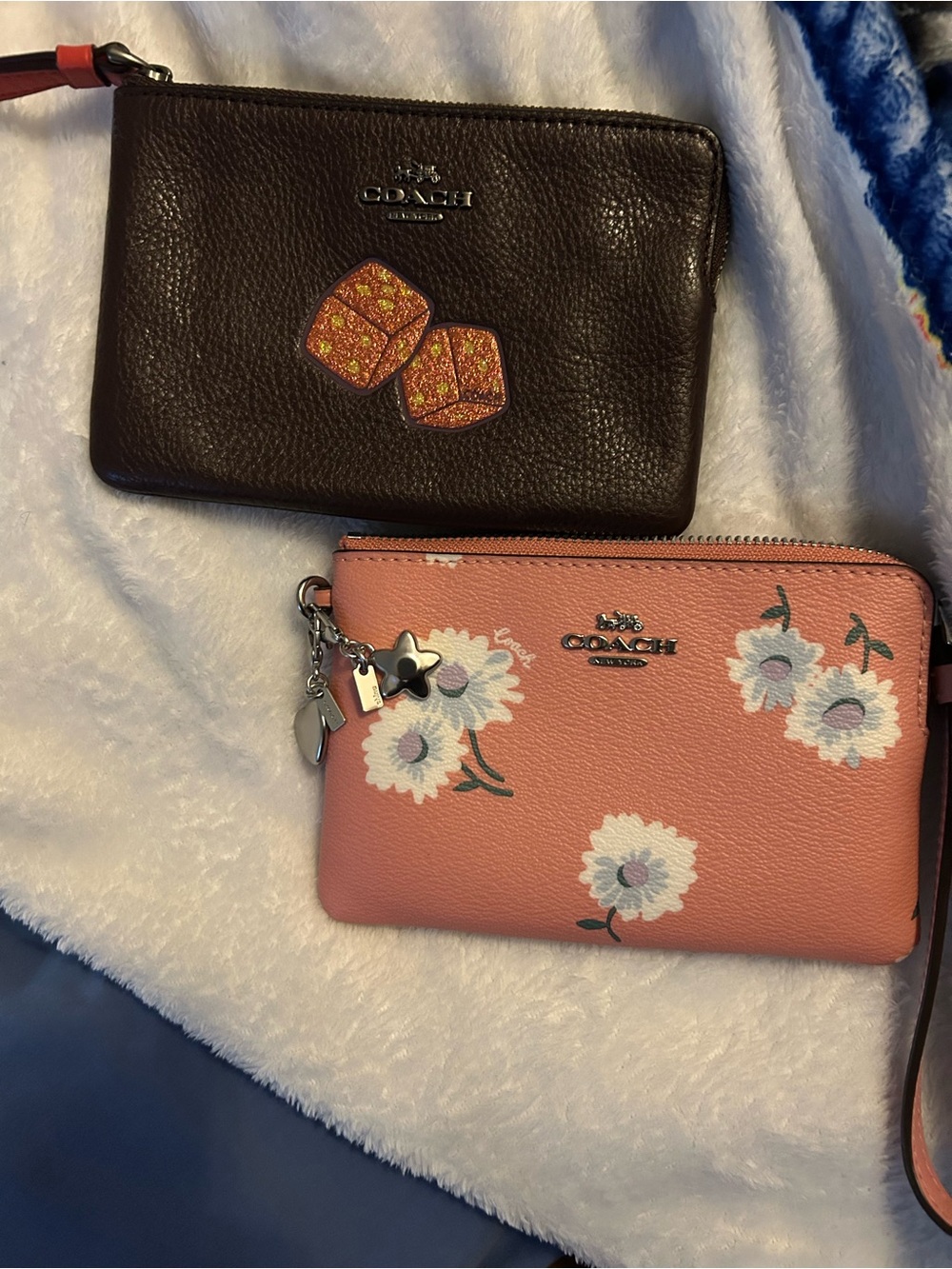 Coach Pink Floral Wristlet and Brown Pebbled Leather Wristlet Bundle